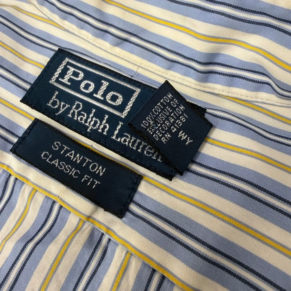 Polo Ralph Lauren Stanton Classic Fit Blue Yellow Striped Cotton Shirt XXL